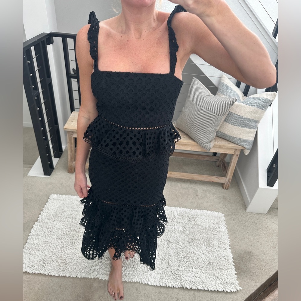 NBD Revolve Black Lace Tiered Midi Dress with Ruffle Straps Wedding Formal XS - Picture 5 of 12